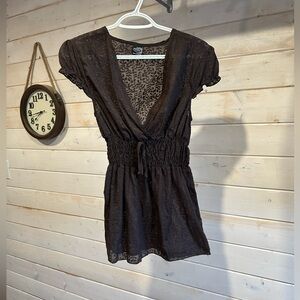 Thanx Collection | Brown Y2K Semi-Sheer Short Sleeve Top